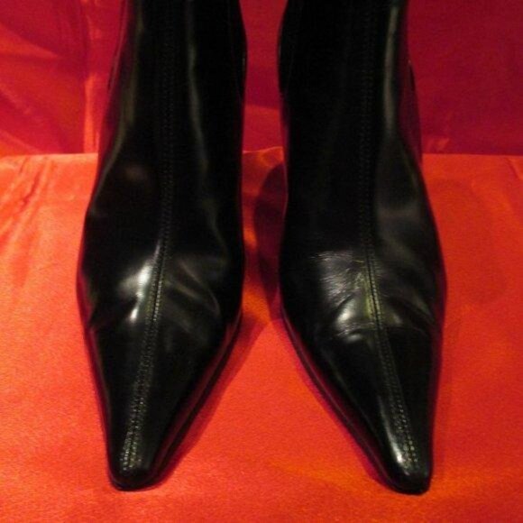DOLCE & GABBANA BLACK LEATHER BOOTIES ANKLE BOOTS SHOES HEELS 38.5 8.5 8 - Picture 2 of 5